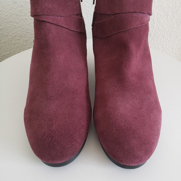 #Nine West Lina Women Burgundy Suede Wedges Booties - Picture 3 of 16